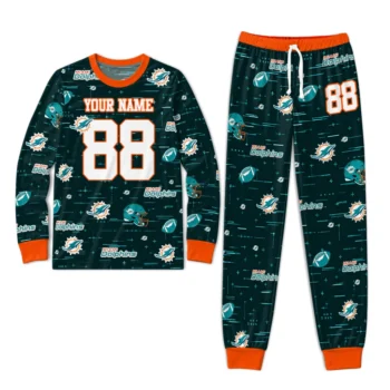 Miami Dolphins Cuffed Pajamas Custom Linear Icon Scatter Aqua Best Selling Webp