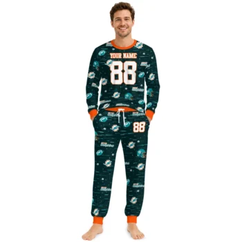 Miami Dolphins Cuffed Pajamas Custom Linear Icon Scatter Aqua Fashion Forward Webp