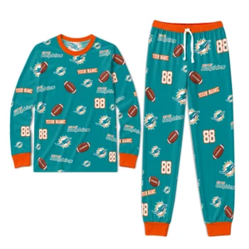 Miami Dolphins Cuffed Pajamas Custom Sparse Oval Toss Aqua Best Selling Webp