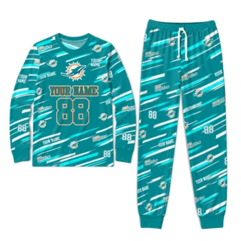 Miami Dolphins Cuffed Pajamas Customized Diagonal Brush Strokes Aqua Best Selling Webp