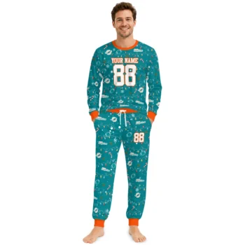 Miami Dolphins Cuffed Pajamas Customized Garland Icon Medley Aqua Fashion Forward Webp