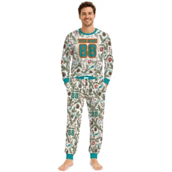 Miami Dolphins Cuffed Pajamas Personalized Botanical Ornament Toss Green Fashion Forward Webp