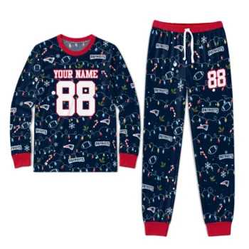 New England Patriots Cuffed Pajamas Custom Garland Icon Medley Blue Best Selling Webp