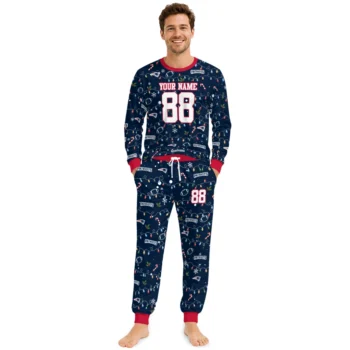 New England Patriots Cuffed Pajamas Custom Garland Icon Medley Blue Fashion Forward Webp