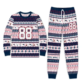 New England Patriots Cuffed Pajamas Custom Geometric Motif Bands Blue White Best Selling Webp