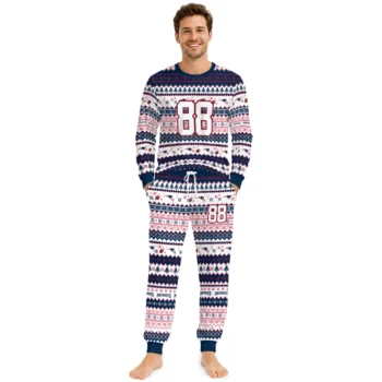 New England Patriots Cuffed Pajamas Custom Geometric Motif Bands Blue White Fashion Forward Webp