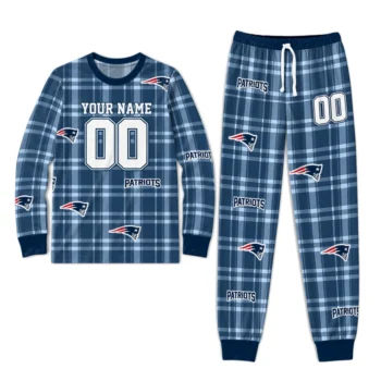 New England Patriots Cuffed Pajamas Customized Windowpane Plaid Blue Best Selling Webp