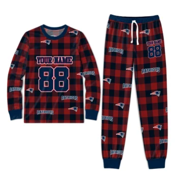 New England Patriots Cuffed Pajamas Personalized Buffalo Check Blue Red Best Selling Webp