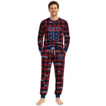 New England Patriots Cuffed Pajamas Personalized Buffalo Check Blue Red Fashion Forward Webp