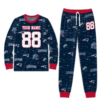 New England Patriots Cuffed Pajamas Personalized Linear Icon Scatter Blue Best Selling Webp