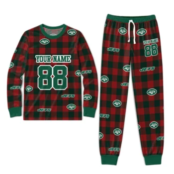 New York Jets Cuffed Pajamas Personalized Buffalo Check Green Red Best Selling Webp