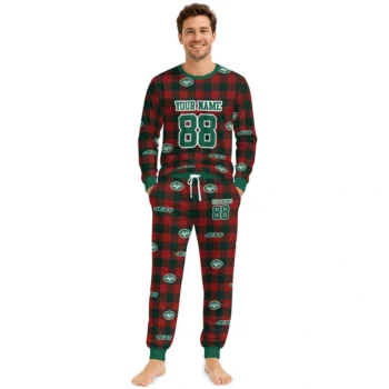 New York Jets Cuffed Pajamas Personalized Buffalo Check Green Red Fashion Forward Webp