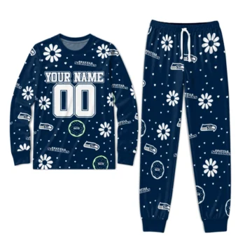 Seattle Seahawks Cuffed Pajamas Custom Floral Doodle Scatter Blue Best Selling Webp